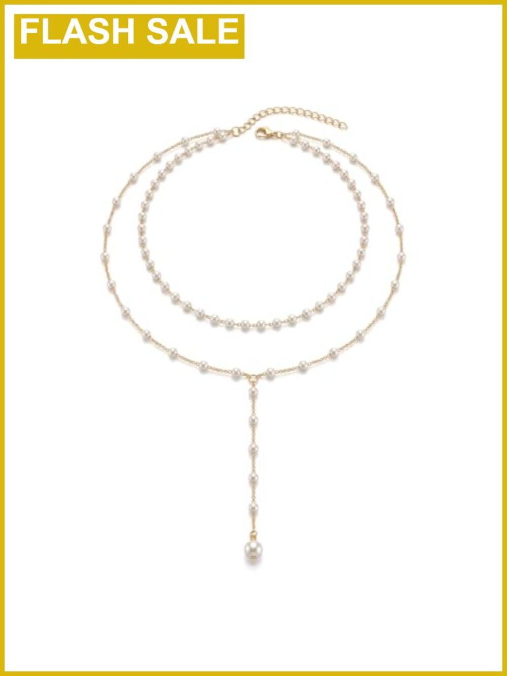Y Shape Layered Faux Pearl Necklace Gold Plated Chain Adjustable Women